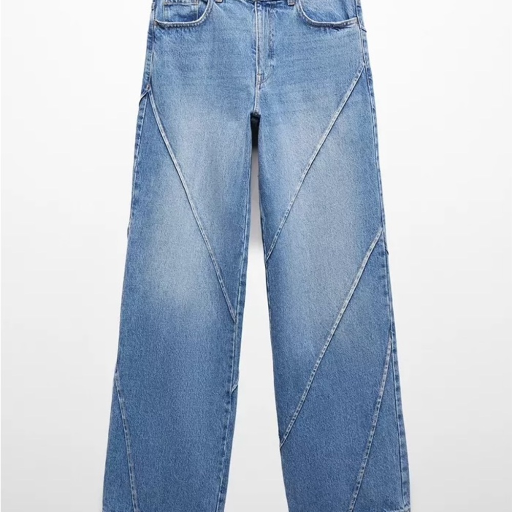 NWT Mango Women's Wide-Leg Jeans with Stitch Details